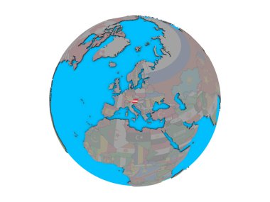 Avusturya ile katıştırılmış ulusal bayrak mavi siyasi 3d dünya üzerinde. 3d illüstrasyon izole beyaz arka plan üzerinde.