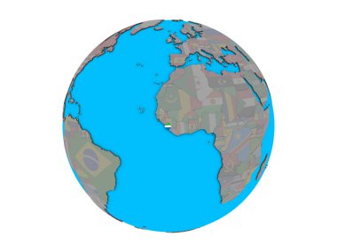 Sierra Leone ile katıştırılmış ulusal bayrak mavi siyasi 3d dünya üzerinde. 3d illüstrasyon izole beyaz arka plan üzerinde.
