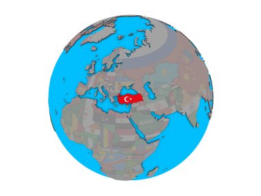 Katıştırılmış ulusal bayrak mavi siyasi 3d dünya üzerinde hindi. 3d illüstrasyon izole beyaz arka plan üzerinde.