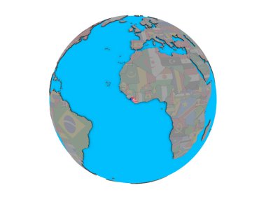 Liberya katıştırılmış ulusal bayrak mavi siyasi 3d dünya üzerinde. 3d illüstrasyon izole beyaz arka plan üzerinde.