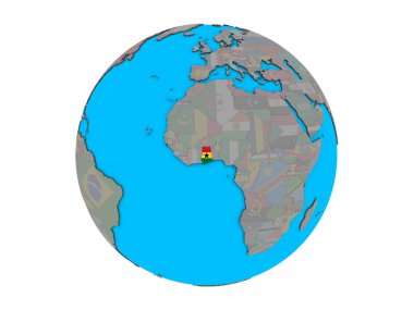 Gana ile katıştırılmış ulusal bayrak mavi siyasi 3d dünya üzerinde. 3d illüstrasyon izole beyaz arka plan üzerinde.