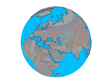 Ermenistan ile katıştırılmış ulusal bayrak mavi siyasi 3d dünya üzerinde. 3d illüstrasyon izole beyaz arka plan üzerinde.