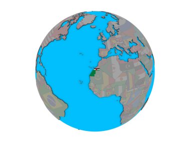 Batı Sahra katıştırılmış ulusal bayrak mavi siyasi 3d dünya üzerinde. 3d illüstrasyon izole beyaz arka plan üzerinde.
