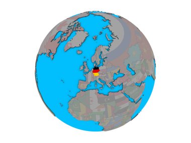 Almanya ile katıştırılmış ulusal bayrak mavi siyasi 3d dünya üzerinde. 3d illüstrasyon izole beyaz arka plan üzerinde.