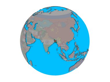 Bangladeş katıştırılmış ulusal bayrak mavi siyasi 3d dünya üzerinde. 3d illüstrasyon izole beyaz arka plan üzerinde.
