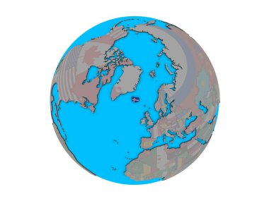İzlanda ile katıştırılmış ulusal bayrak mavi siyasi 3d dünya üzerinde. 3d illüstrasyon izole beyaz arka plan üzerinde.