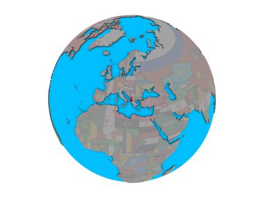 Arnavutluk ile katıştırılmış ulusal bayrak mavi siyasi 3d dünya üzerinde. 3d illüstrasyon izole beyaz arka plan üzerinde.