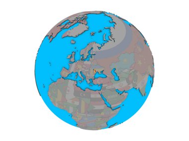 Moldova ile katıştırılmış ulusal bayrak mavi siyasi 3d dünya üzerinde. 3d illüstrasyon izole beyaz arka plan üzerinde.