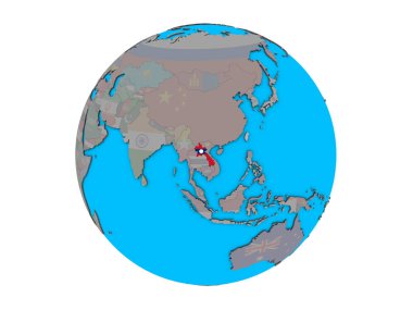 Laos katıştırılmış ulusal bayrak mavi siyasi 3d dünya üzerinde. 3d illüstrasyon izole beyaz arka plan üzerinde.