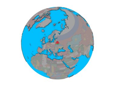 Beyaz Rusya ile katıştırılmış ulusal bayrak mavi siyasi 3d dünya üzerinde. 3d illüstrasyon izole beyaz arka plan üzerinde.