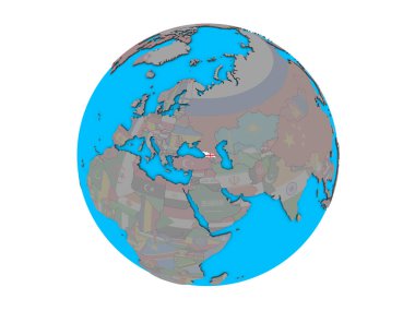 Gürcistan ile katıştırılmış ulusal bayrak mavi siyasi 3d dünya üzerinde. 3d illüstrasyon izole beyaz arka plan üzerinde.