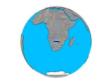 Botsvana katıştırılmış ulusal bayrak mavi siyasi 3d dünya üzerinde. 3d illüstrasyon izole beyaz arka plan üzerinde.