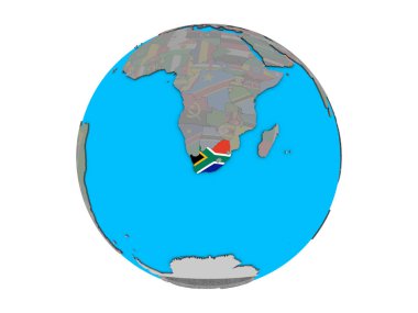 Güney Afrika ile katıştırılmış ulusal bayrak mavi siyasi 3d dünya üzerinde. 3d illüstrasyon izole beyaz arka plan üzerinde.