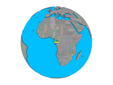 Gabon katıştırılmış ulusal bayrak mavi siyasi 3d dünya üzerinde. 3d illüstrasyon izole beyaz arka plan üzerinde.