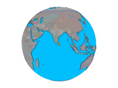Sri Lanka ile katıştırılmış ulusal bayrak mavi siyasi 3d dünya üzerinde. 3d illüstrasyon izole beyaz arka plan üzerinde.