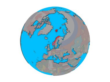 Norveç ile katıştırılmış ulusal bayrak mavi siyasi 3d dünya üzerinde. 3d illüstrasyon izole beyaz arka plan üzerinde.