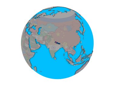 Nepal katıştırılmış ulusal bayrak mavi siyasi 3d dünya üzerinde. 3d illüstrasyon izole beyaz arka plan üzerinde.