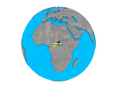 Orta Afrika mavi siyasi 3d dünya üzerinde katıştırılmış ulusal bayrak ile. 3d illüstrasyon izole beyaz arka plan üzerinde.
