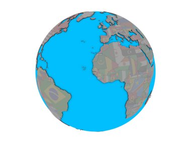 Gambiya katıştırılmış ulusal bayrak mavi siyasi 3d dünya üzerinde. 3d illüstrasyon izole beyaz arka plan üzerinde.