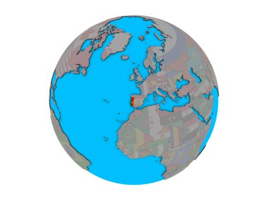 Portekiz ile katıştırılmış ulusal bayrak mavi siyasi 3d dünya üzerinde. 3d illüstrasyon izole beyaz arka plan üzerinde.