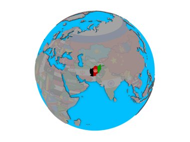 Afganistan ile katıştırılmış ulusal bayrak mavi siyasi 3d dünya üzerinde. 3d illüstrasyon izole beyaz arka plan üzerinde.