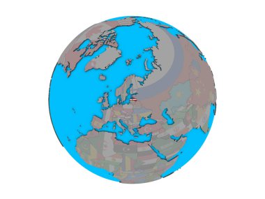 Letonya ile katıştırılmış ulusal bayrak mavi siyasi 3d dünya üzerinde. 3d illüstrasyon izole beyaz arka plan üzerinde.