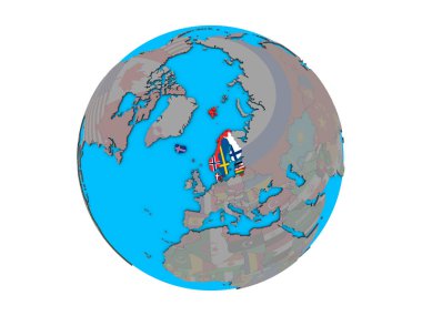 Kuzey Avrupa Mavi siyasi 3d dünya üzerinde katıştırılmış ülke bayrakları ile. 3d illüstrasyon izole beyaz arka plan üzerinde.