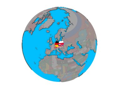 Mavi siyasi 3d dünya üzerinde katıştırılmış ülke bayrakları ile Orta Avrupa. 3d illüstrasyon izole beyaz arka plan üzerinde.