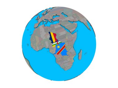 Orta Afrika mavi siyasi 3d dünya üzerinde katıştırılmış ülke bayrakları ile. 3d illüstrasyon izole beyaz arka plan üzerinde.