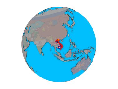 Mavi siyasi 3d dünya üzerinde katıştırılmış ülke bayrakları ile Indochina. 3d illüstrasyon izole beyaz arka plan üzerinde.