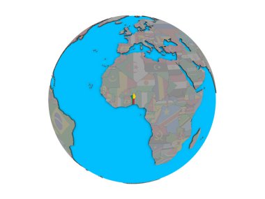 Benin ile katıştırılmış ulusal bayrak mavi siyasi 3d dünya üzerinde. 3d illüstrasyon izole beyaz arka plan üzerinde.