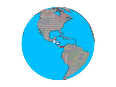 Mavi siyasi 3d dünya üzerinde katıştırılmış ülke bayrakları ile Orta Amerika. 3d illüstrasyon izole beyaz arka plan üzerinde.
