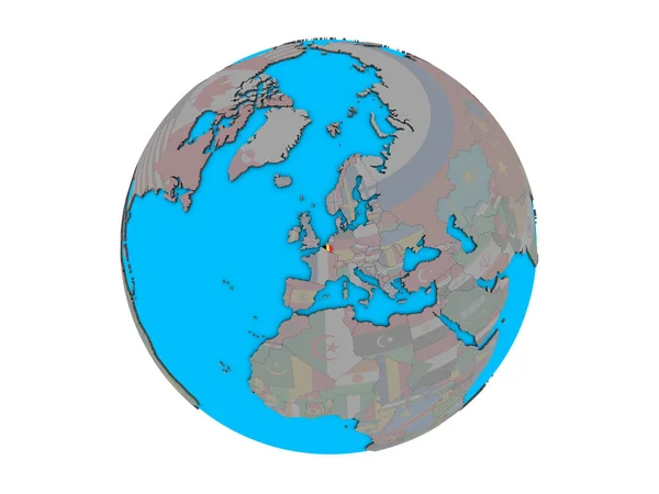 Belgium Embedded National Flag Blue Political Globe Illustration Isolated White — Stock Photo, Image