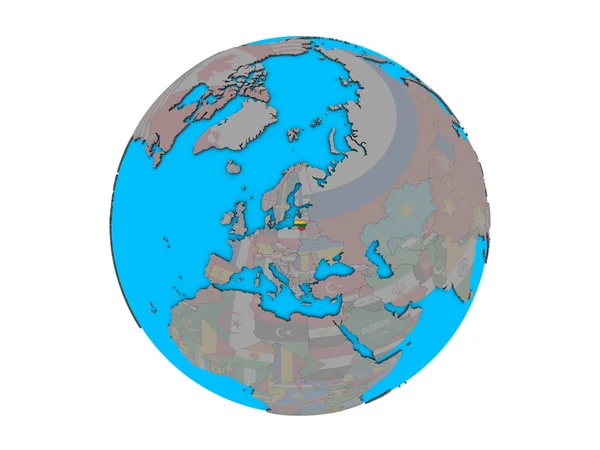 立陶宛与嵌入的国旗在蓝色政治3D 例证查出在白色背景 — 图库照片