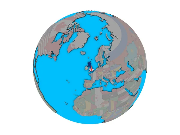Royaume Uni Avec Drapeau National Intégré Sur Globe Politique Bleu — Photo