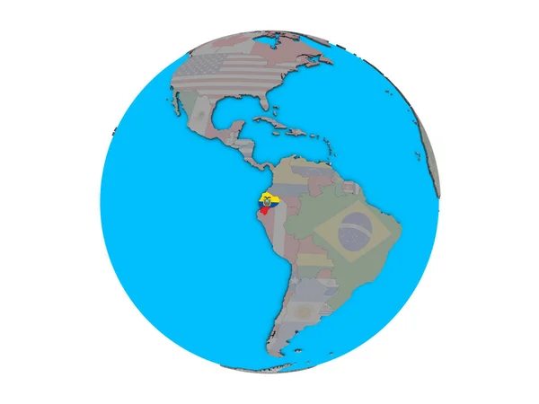 Ecuador Con Bandiera Nazionale Incorporata Sul Globo Blu Politico Illustrazione — Foto Stock