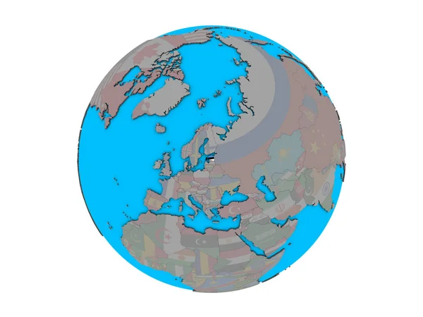 Estonia Embedded National Flag Blue Political Globe Illustration Isolated White — Stock Photo, Image