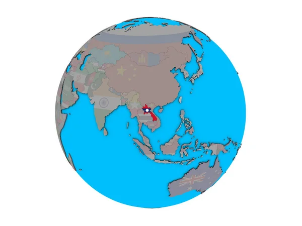Лаос Вбудованих Національний Прапор Синій Політичних Моделі Землі Ілюстрація Ізольовані — стокове фото