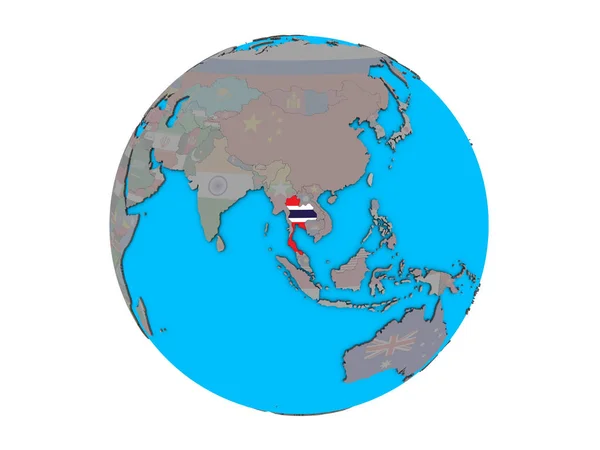 Thailandia Con Bandiera Nazionale Incorporata Sul Globo Blu Politico Illustrazione — Foto Stock