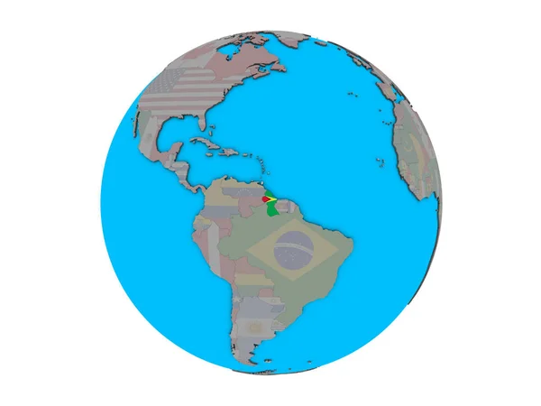 Guyana Embedded National Flag Blue Political Globe Illustration Isolated White — Stock Photo, Image
