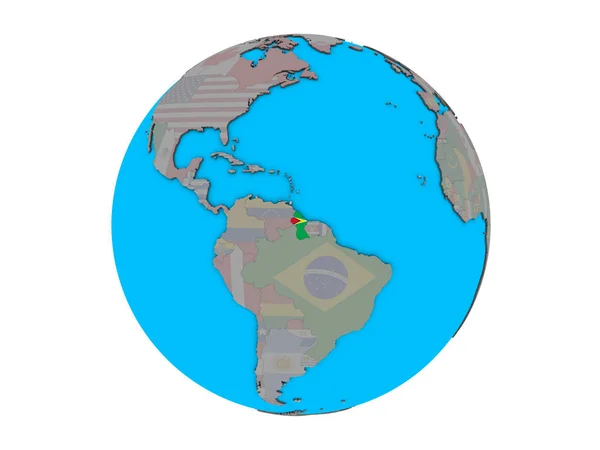 지구에 국기와 가이아나 배경에 — 스톡 사진