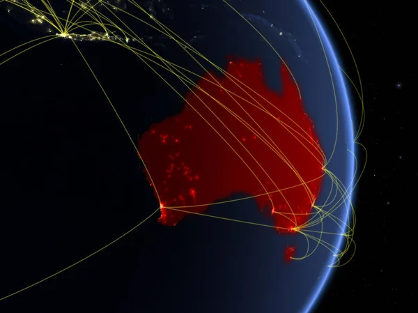 Australia Noaptea Planeta Pământ Reţea Conceptul Conectivitate Călătorie Comunicare Ilustrație — Fotografie, imagine de stoc