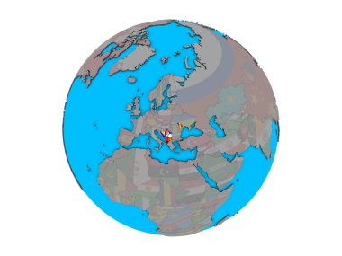 CEFTA ülkeler mavi siyasi 3d dünya üzerinde katıştırılmış ülke bayrakları ile. 3d illüstrasyon izole beyaz arka plan üzerinde.
