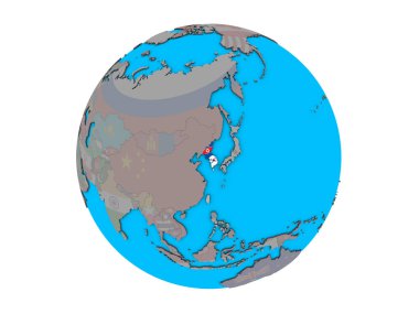 Kore mavi siyasi 3d dünya üzerinde katıştırılmış ülke bayrakları ile. 3d illüstrasyon izole beyaz arka plan üzerinde.