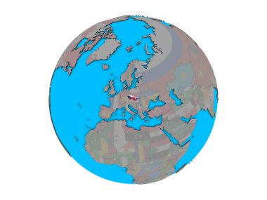 Eski Çekoslovakya mavi siyasi 3d dünya üzerinde katıştırılmış ülke bayrakları ile. 3d illüstrasyon izole beyaz arka plan üzerinde.