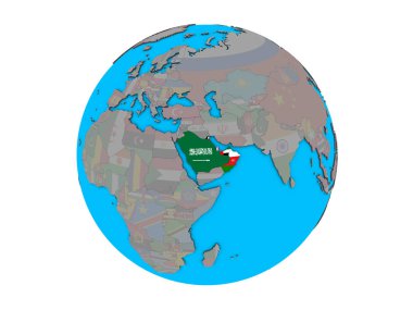 Mavi siyasi 3d dünya üzerinde katıştırılmış ülke bayrakları ile Ccasg ülke. 3d illüstrasyon izole beyaz arka plan üzerinde.