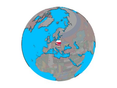 Mavi siyasi 3d dünya üzerinde katıştırılmış ülke bayrakları ile Visegrad Grubu. 3d illüstrasyon izole beyaz arka plan üzerinde.