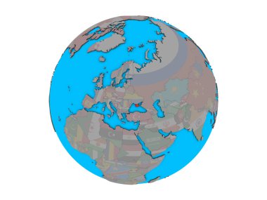 Crimea katıştırılmış ulusal bayrak mavi siyasi 3d dünya üzerinde. 3d illüstrasyon izole beyaz arka plan üzerinde.