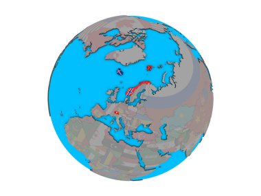 EFTA Ülkeleri ile mavi siyasi 3d dünya üzerinde katıştırılmış ülke bayrakları. 3d illüstrasyon izole beyaz arka plan üzerinde.