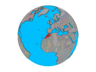 Fas ile katıştırılmış ulusal bayrak mavi siyasi 3d dünya üzerinde. 3d illüstrasyon izole beyaz arka plan üzerinde.